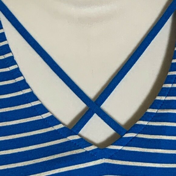 Chico’s Blue White Stripe Fit & Flare Dress XS US 2 Work Casual - Picture 8 of 10